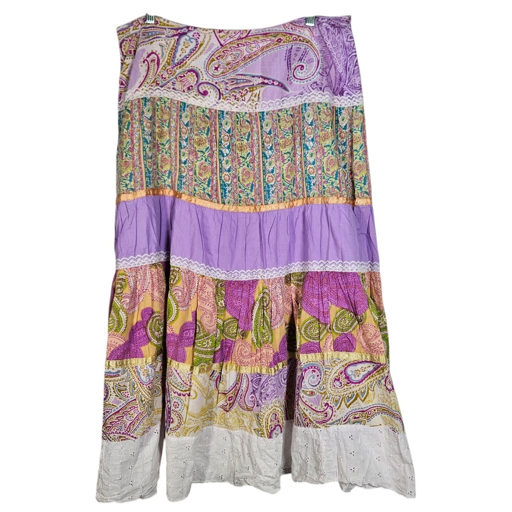 Live A Little Maxi Skirt Women's 10P Purple Floral VTG Lined Boho Retro Peasant